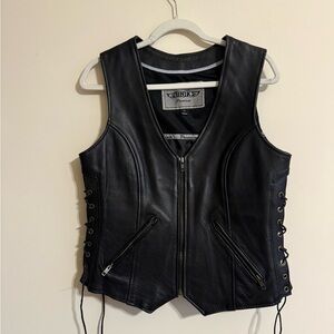 Unik Biker Leather Vest with Zipper and Lace-Up Sides